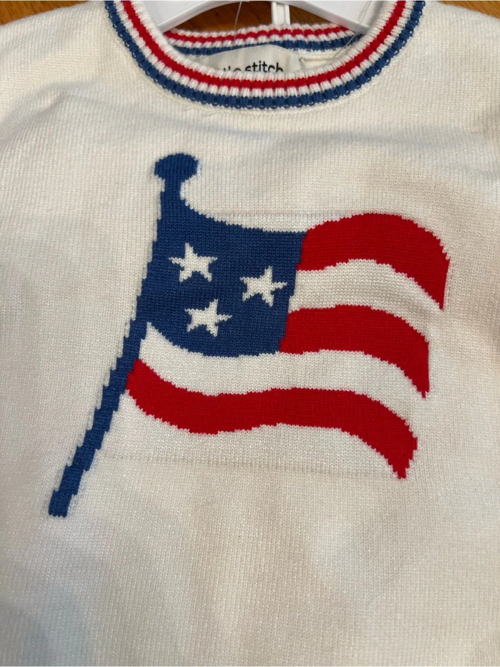 Little Stitch White & Blue Flag Knit shirt and shorts Set